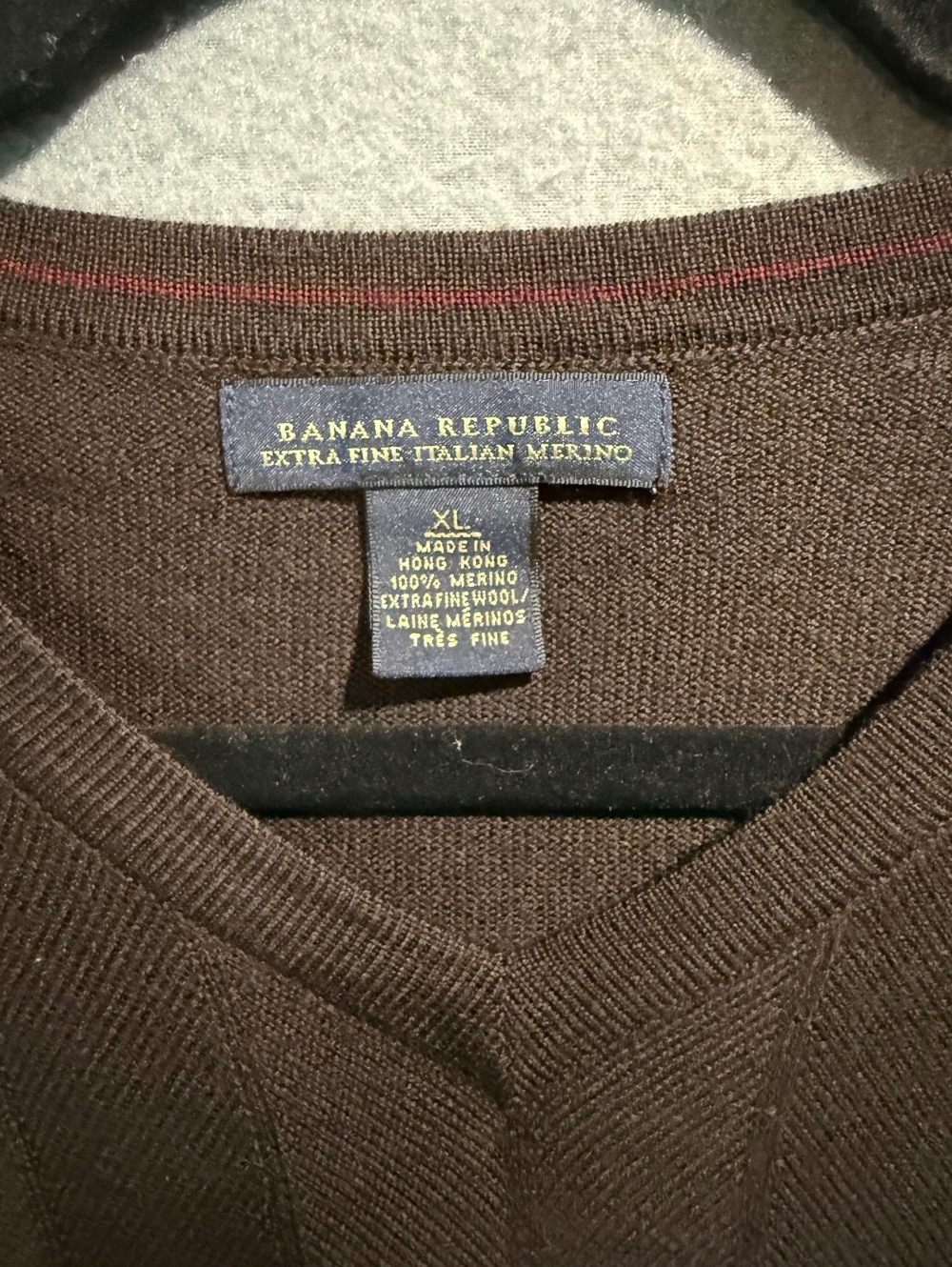 Banana Republic Extra Fine Italian Merino Wool V-Neck Sweater XL Brown